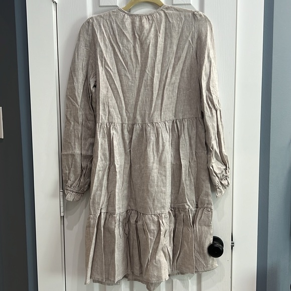 NWT Cynthia Rowley tan linen tiered loose lightweight puff sleeve dress xs - Picture 4 of 4